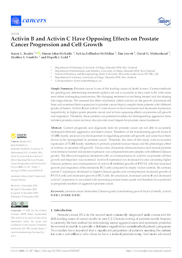Activin B and Activin C Have Opposing Effects on Prostate Cancer Progression and Cell Growth Thumbnail