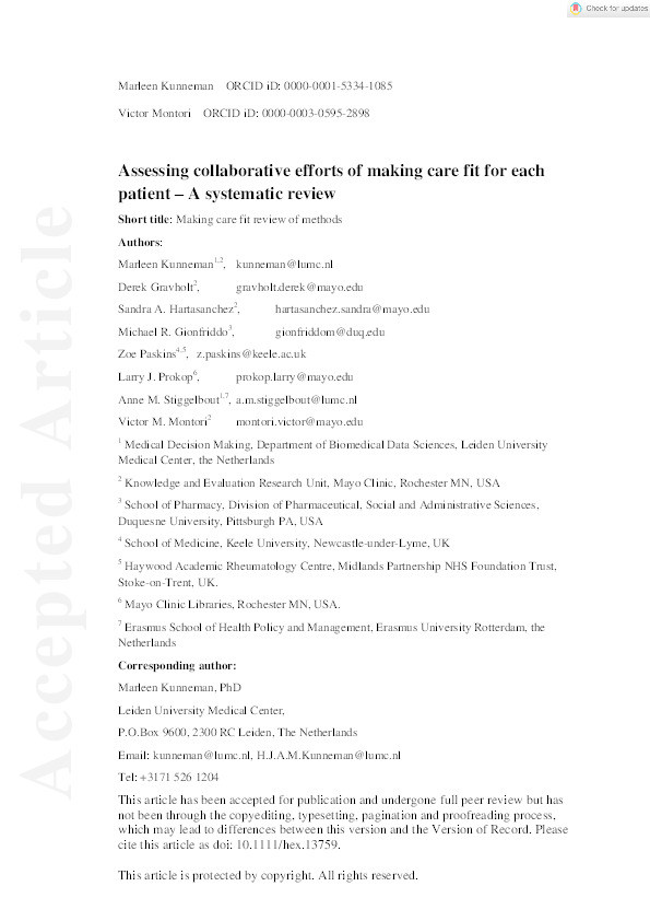Assessing collaborative efforts of making care fit for each patient: A systematic review Thumbnail