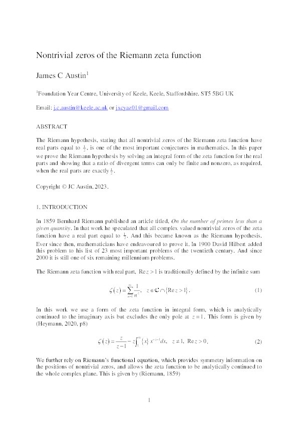 Nontrivial zeros of the Riemann zeta function Thumbnail