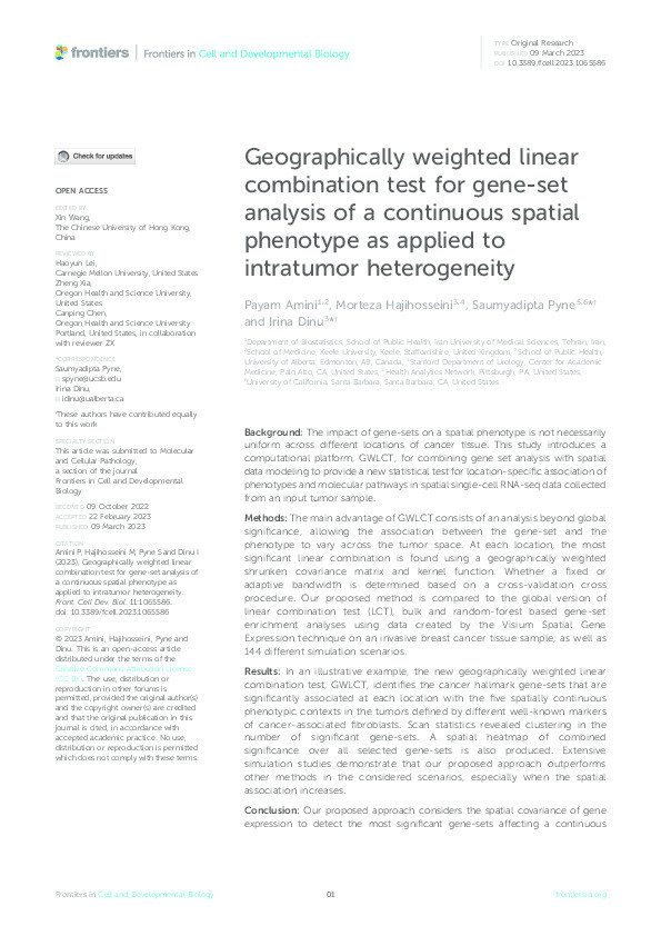 Geographically weighted linear combination test for gene-set analysis of a continuous spatial phenotype as applied to intratumor heterogeneity. Thumbnail
