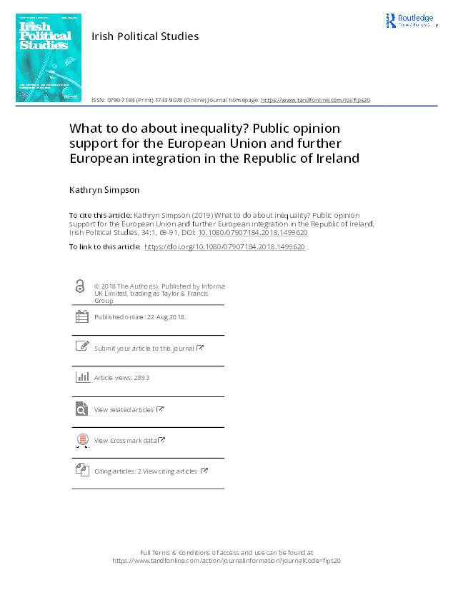 What to do about inequality? Public opinion support for the European Union and further European integration in the Republic of Ireland Thumbnail