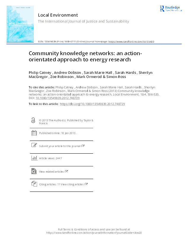 Community knowledge networks: An action-orientated approach to energy research Thumbnail
