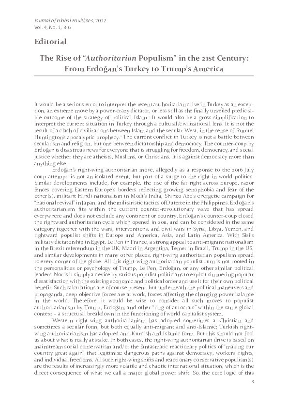 Editorial: The Rise of “Authoritarian Populism” in the 21st Century: From Erdogan’s Turkey to Trump’s America Thumbnail