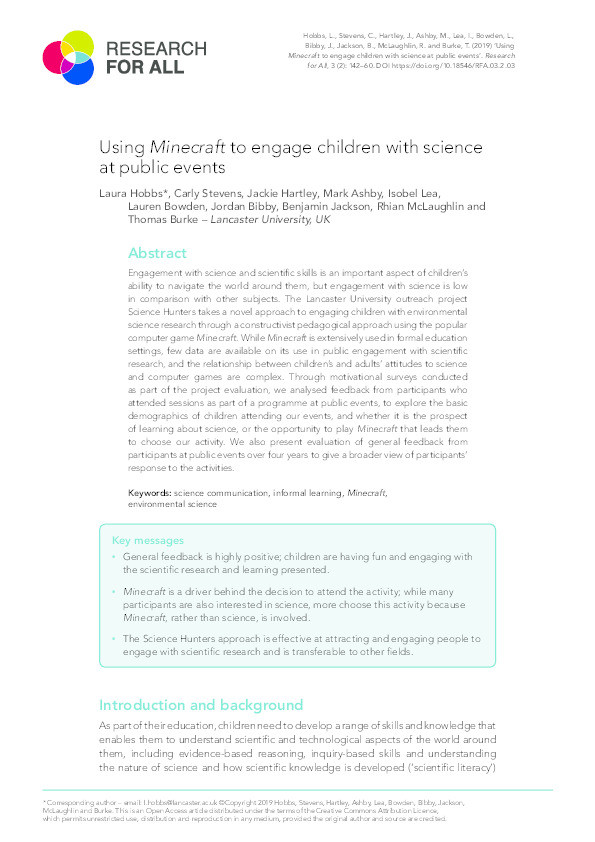 Using Minecraft to engage children with science at public events Thumbnail