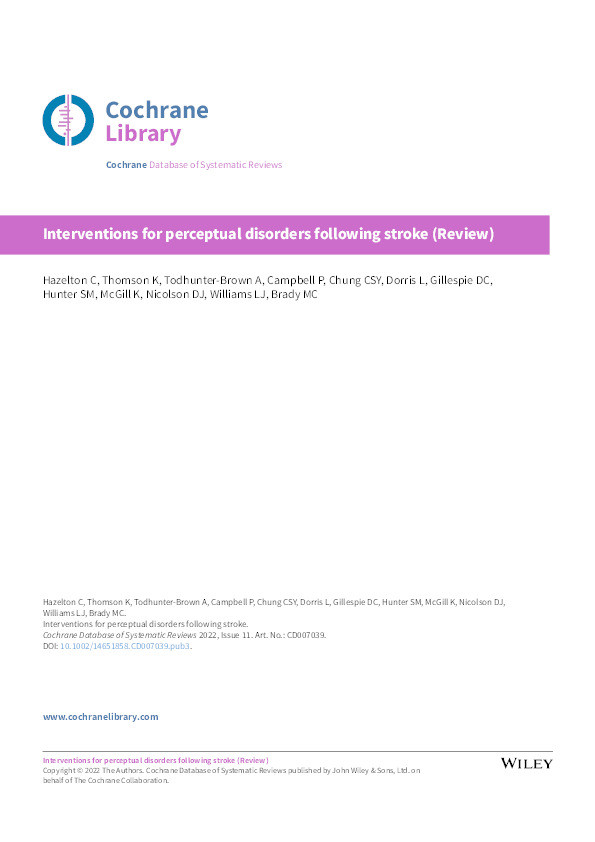 Interventions for perceptual disorders following stroke. Thumbnail