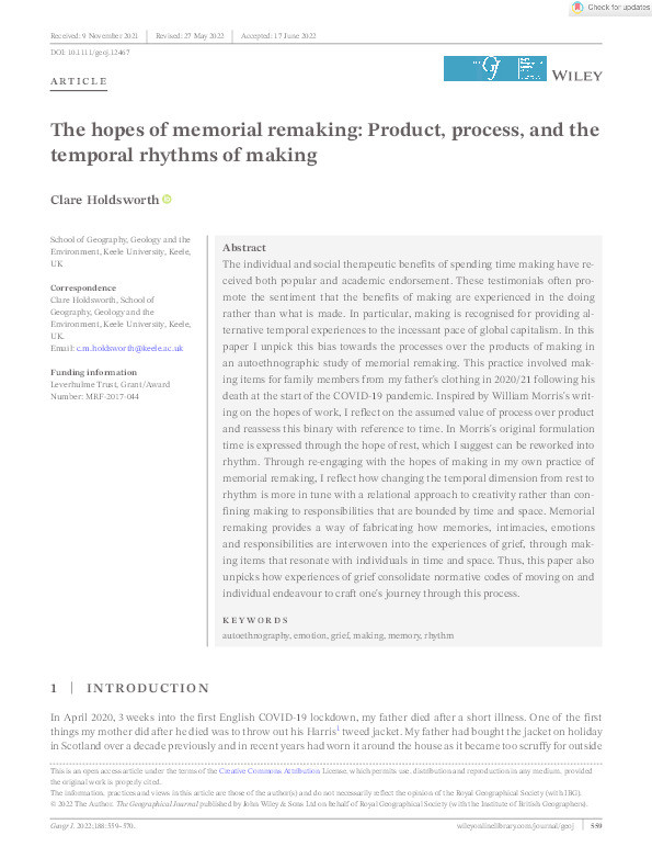The hopes of memorial remaking: Product, process, and the temporal rhythms of making Thumbnail