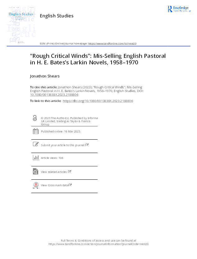 ‘Rough Critical Winds’: Mis-selling English Pastoral in H. E. Bates’s Larkin Novels, 1958-1970’ Thumbnail