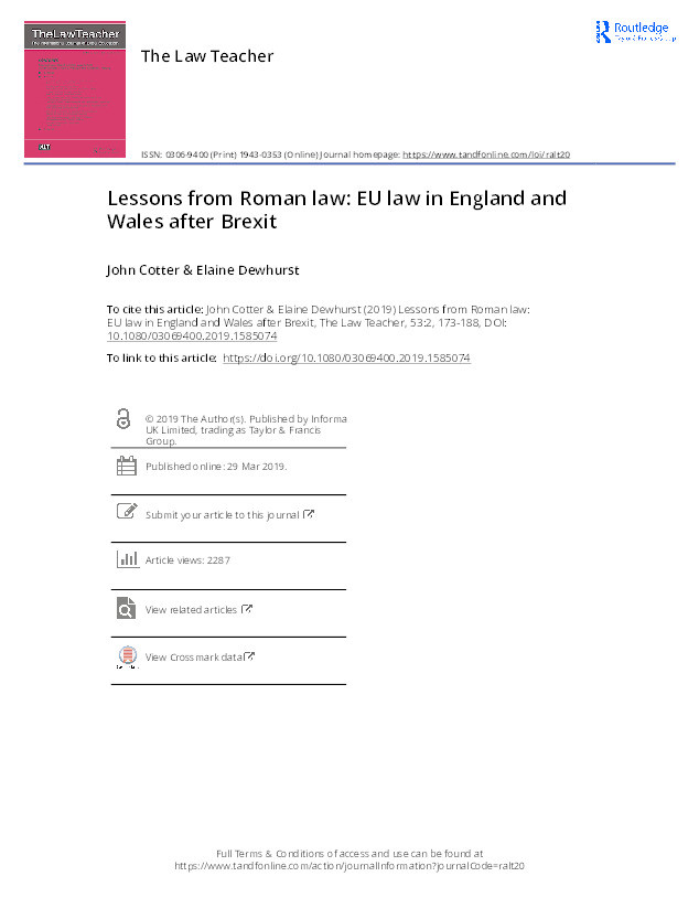 Lessons from Roman law: EU law in England and Wales after Brexit Thumbnail
