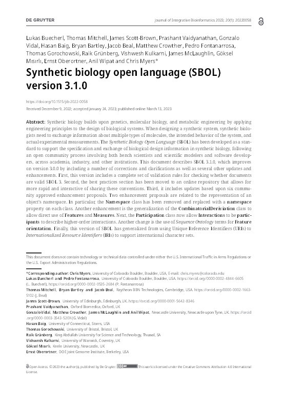 Synthetic biology open language (SBOL) version 3.1.0 Thumbnail