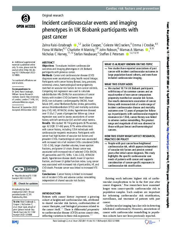 Incident cardiovascular events and imaging phenotypes in UK Biobank participants with past cancer Thumbnail