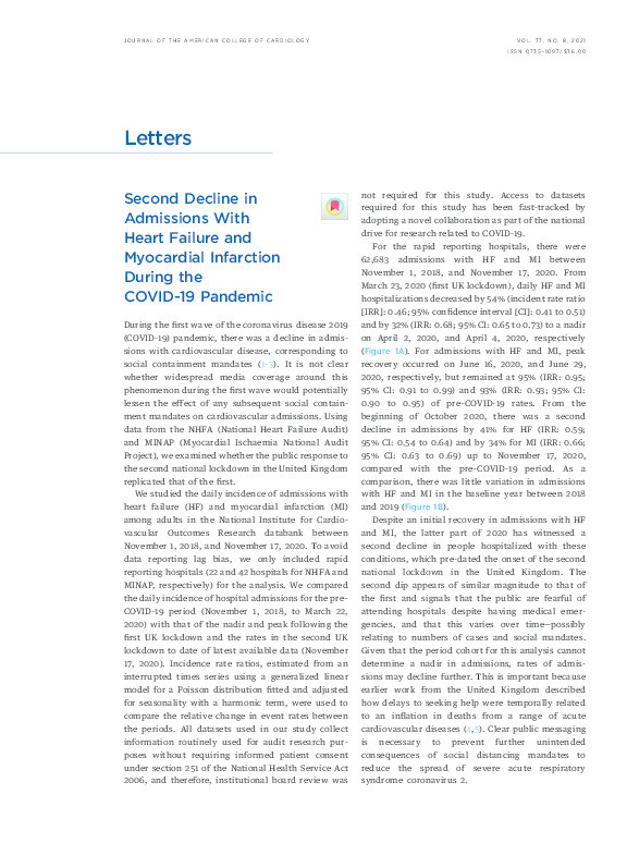 Second Decline in Admissions With Heart Failure and Myocardial Infarction During the COVID-19 Pandemic. Thumbnail