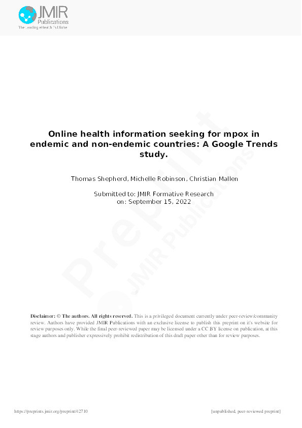 Online Health Information Seeking for Mpox in Endemic and Nonendemic Countries: Google Trends Study Thumbnail