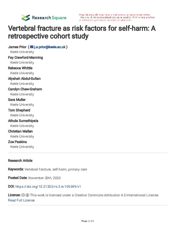 Vertebral fracture as a risk factor for self-harm: a retrospective cohort study Thumbnail
