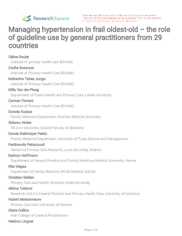 Managing hypertension in frail oldest-old – the role of guideline use by general practitioners from 29 countries Thumbnail