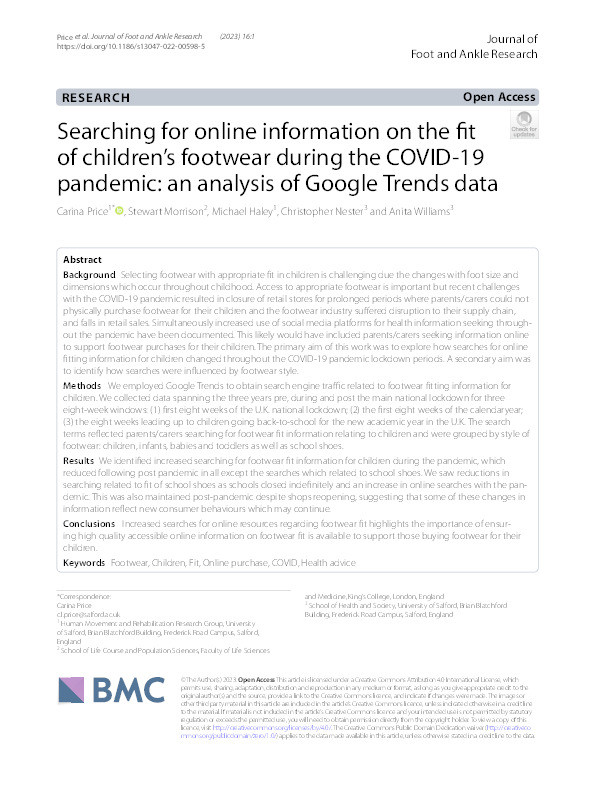 Searching for online information on the fit of children's footwear during the COVID-19 pandemic: an analysis of Google Trends data. Thumbnail