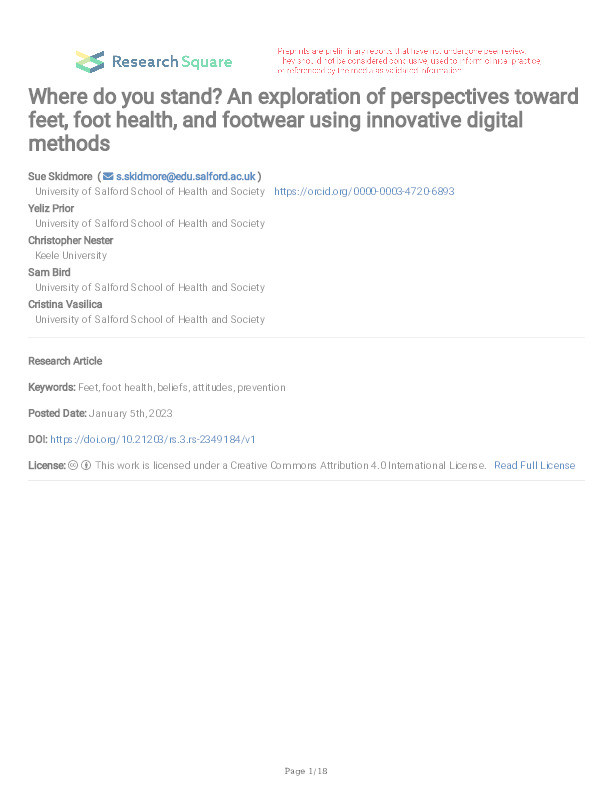 Where do you stand?: An exploration of perspectives toward feet, foot health, and footwear using innovative digital methods Thumbnail