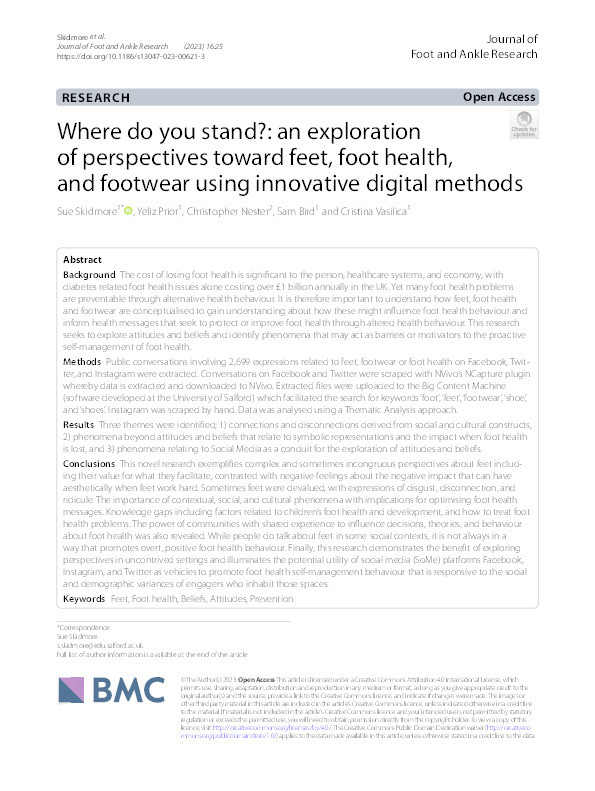 Where do you stand?: an exploration of perspectives toward feet, foot health, and footwear using innovative digital methods Thumbnail