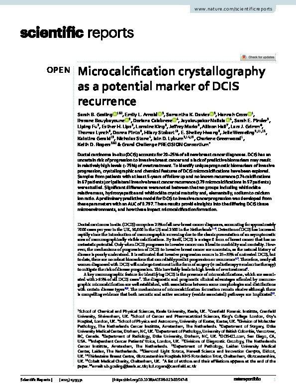 Microcalcification crystallography as a potential marker of DCIS recurrence Thumbnail
