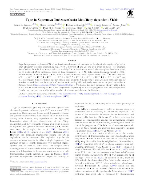 Type Ia Supernova Nucleosynthesis: Metallicity-dependent Yields Thumbnail