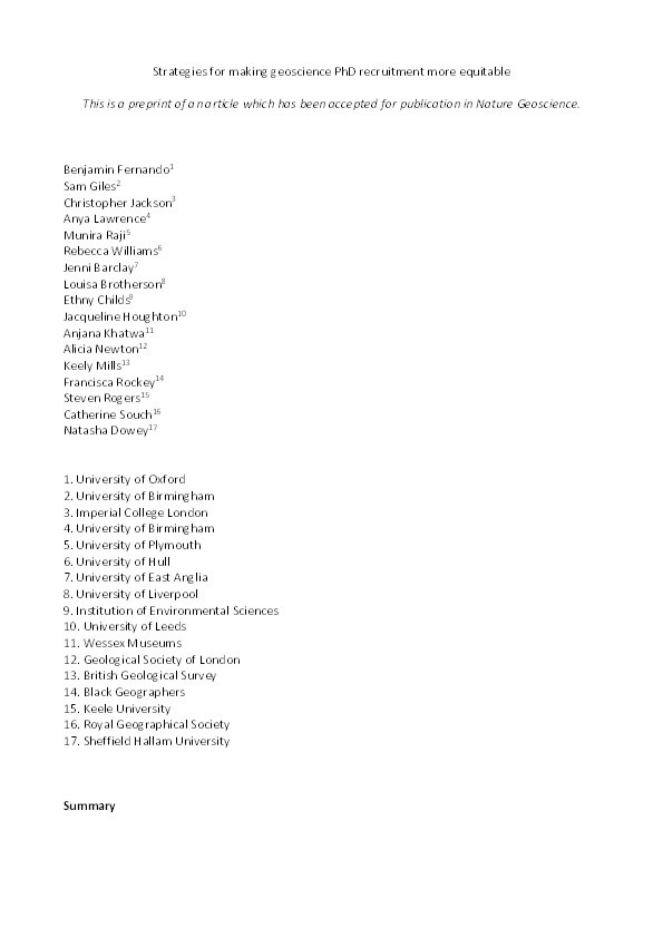 Strategies for making geoscience PhD recruitment more equitable Thumbnail