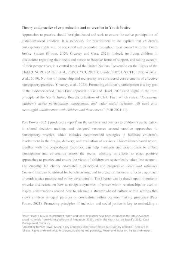 Theory and practice of co-production and co-creation in youth justice Thumbnail