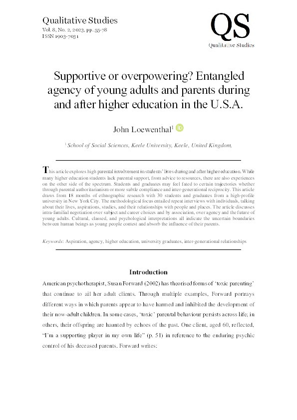 Supportive or overpowering? Entangled agency of young adults and parents during and after higher education in the U.S.A. Thumbnail