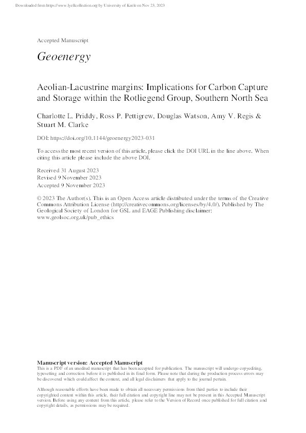 Aeolian–lacustrine margins: implications for carbon capture and storage within the Rotliegend Group, Southern North Sea Thumbnail