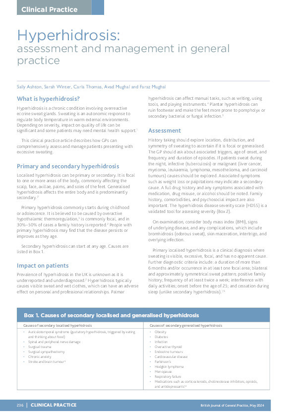 Hyperhidrosis: assessment and management in general practice Thumbnail