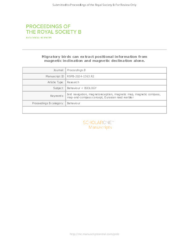 Migratory birds can extract positional information from magnetic inclination and magnetic declination alone Thumbnail