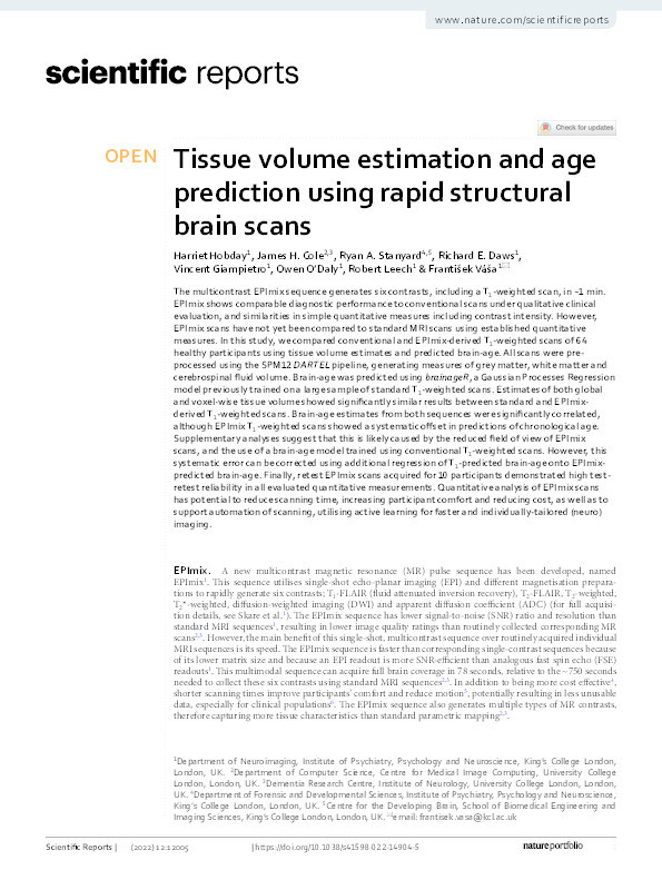 Tissue volume estimation and age prediction using rapid structural brain scans Thumbnail